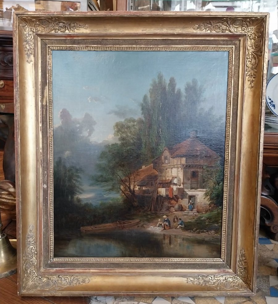 Ecole française, scène de genre champêtre, huile sur toile, XIXe-photo-5