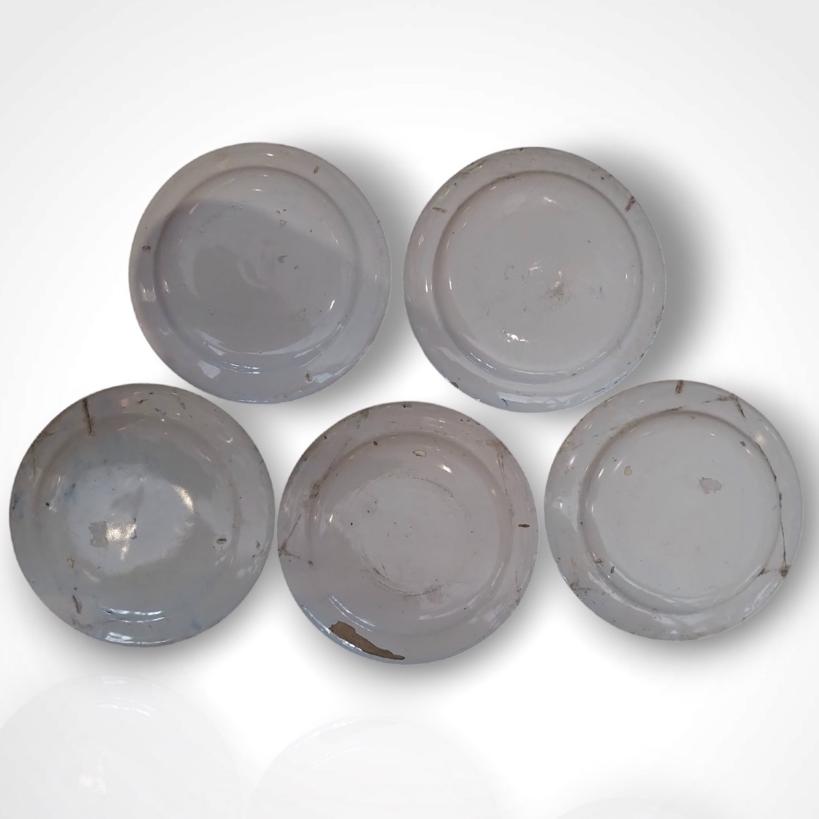 Manufacture Leroy, Set Of 5 Marseille Earthenware Plates, 18th Century.-photo-5