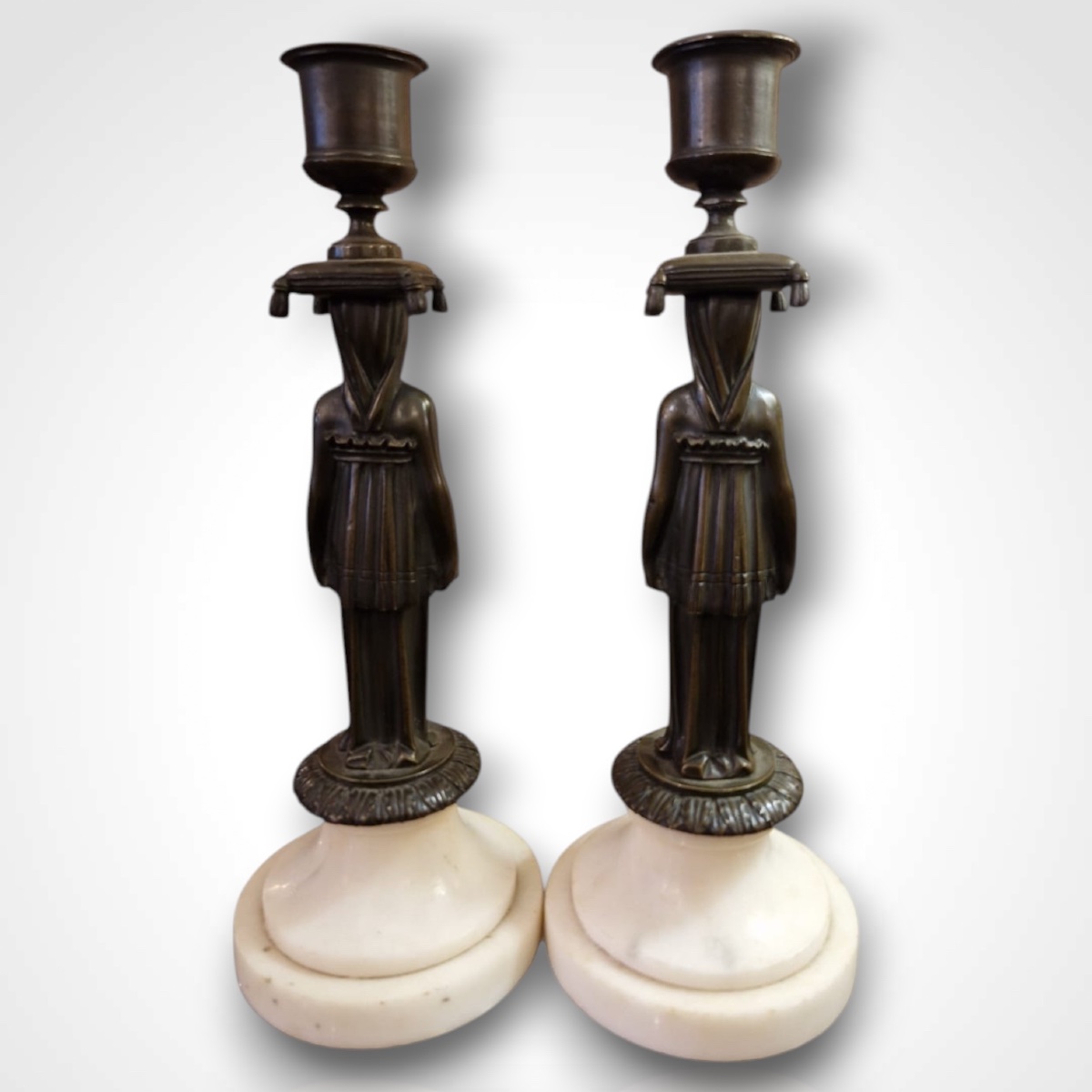 Pair Of Candlesticks "caryatides", 19th Century-photo-2