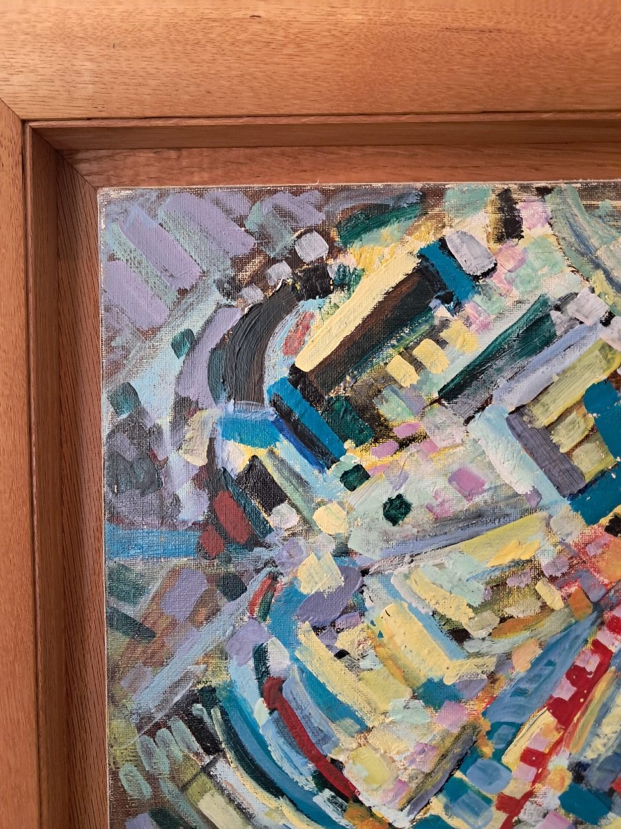 Raymond Trameau, Abstract Composition, Oil On Canvas, 20th Century-photo-1