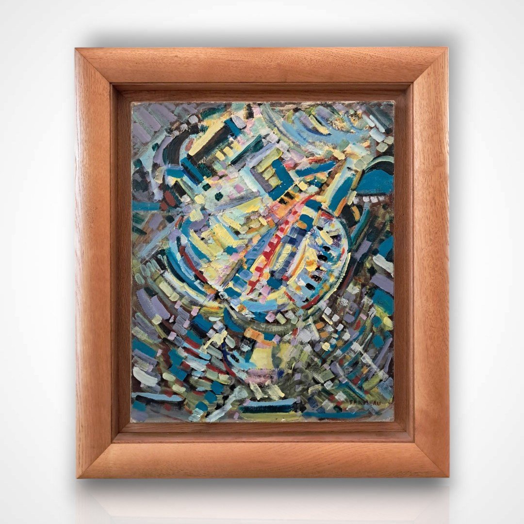Raymond Trameau, Abstract Composition, Oil On Canvas, 20th Century