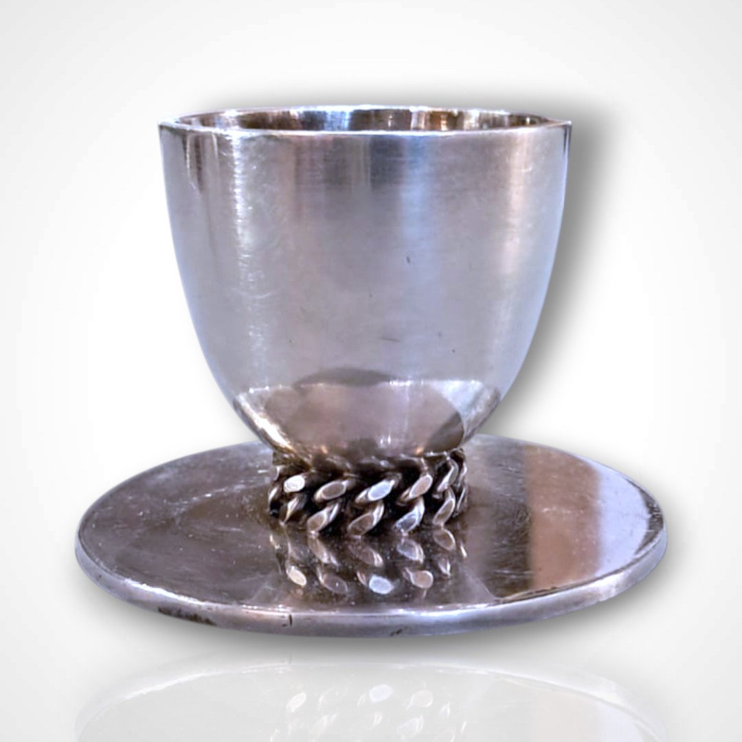 Jean Després, Silver-plated Metal Egg Cup, 20th Century