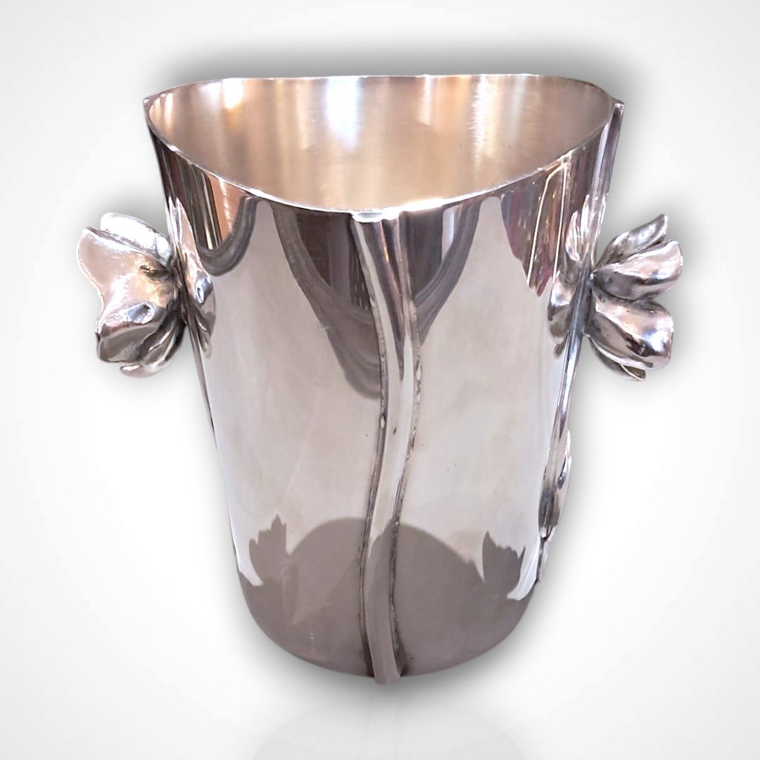 Christofle, "anémone-belle époque" Vase In Silver-plated Metal, 20th Century-photo-2
