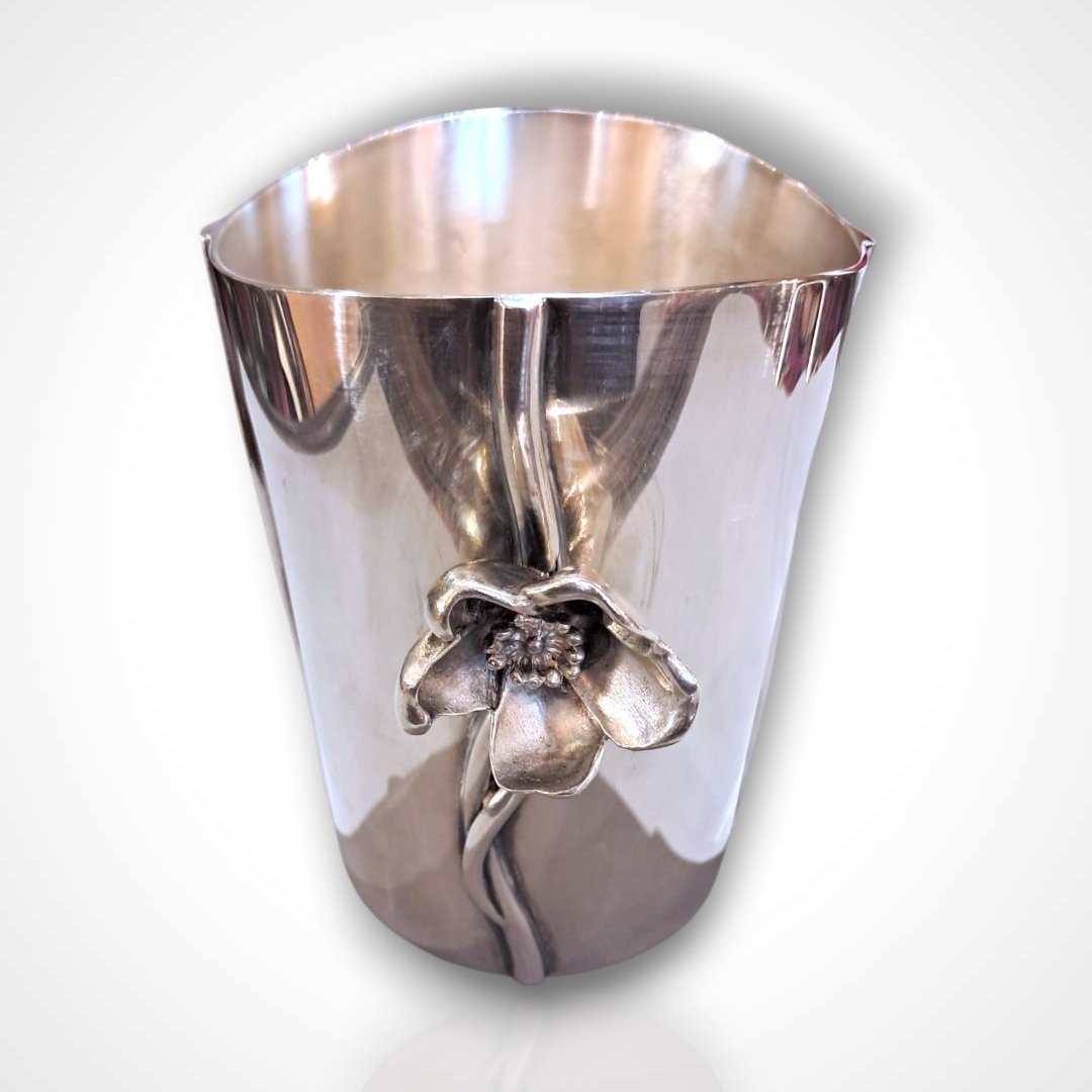 Christofle, "anémone-belle époque" Vase In Silver-plated Metal, 20th Century-photo-3