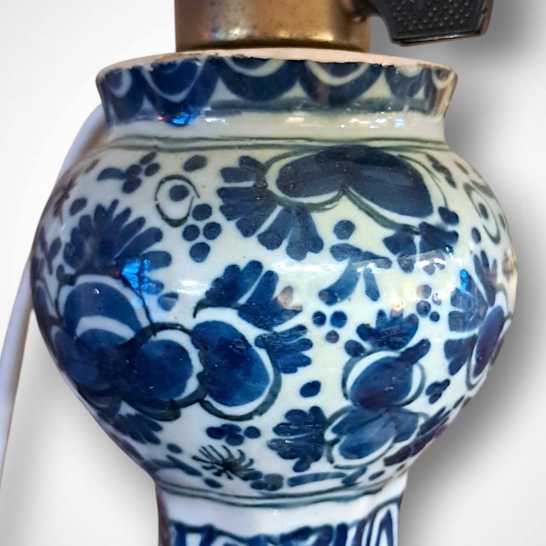 Delftware Vase Converted Into A Lamp, 19th Century-photo-4