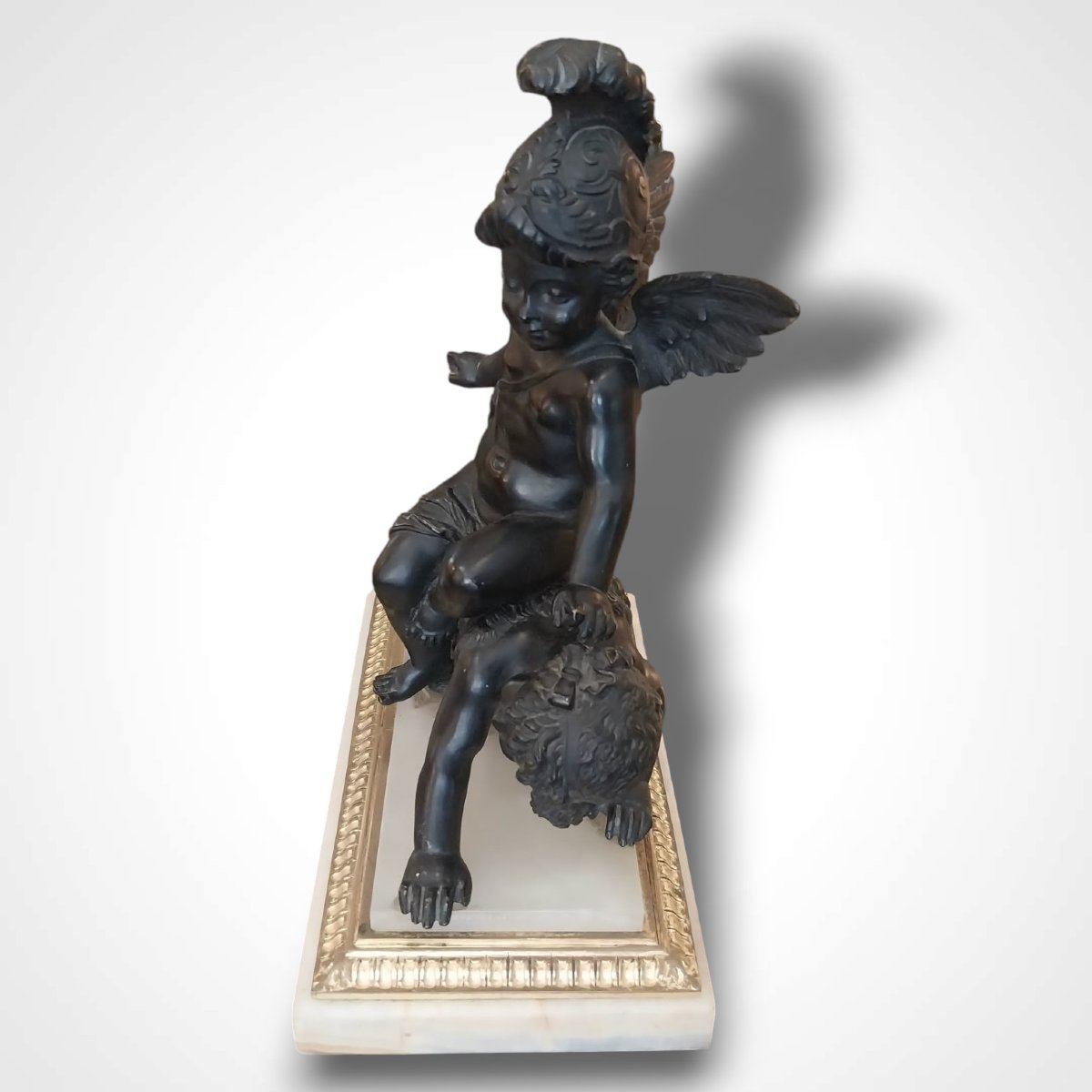 Bronze de deux putti jouant sur sa base en marbre, XIXe-photo-2