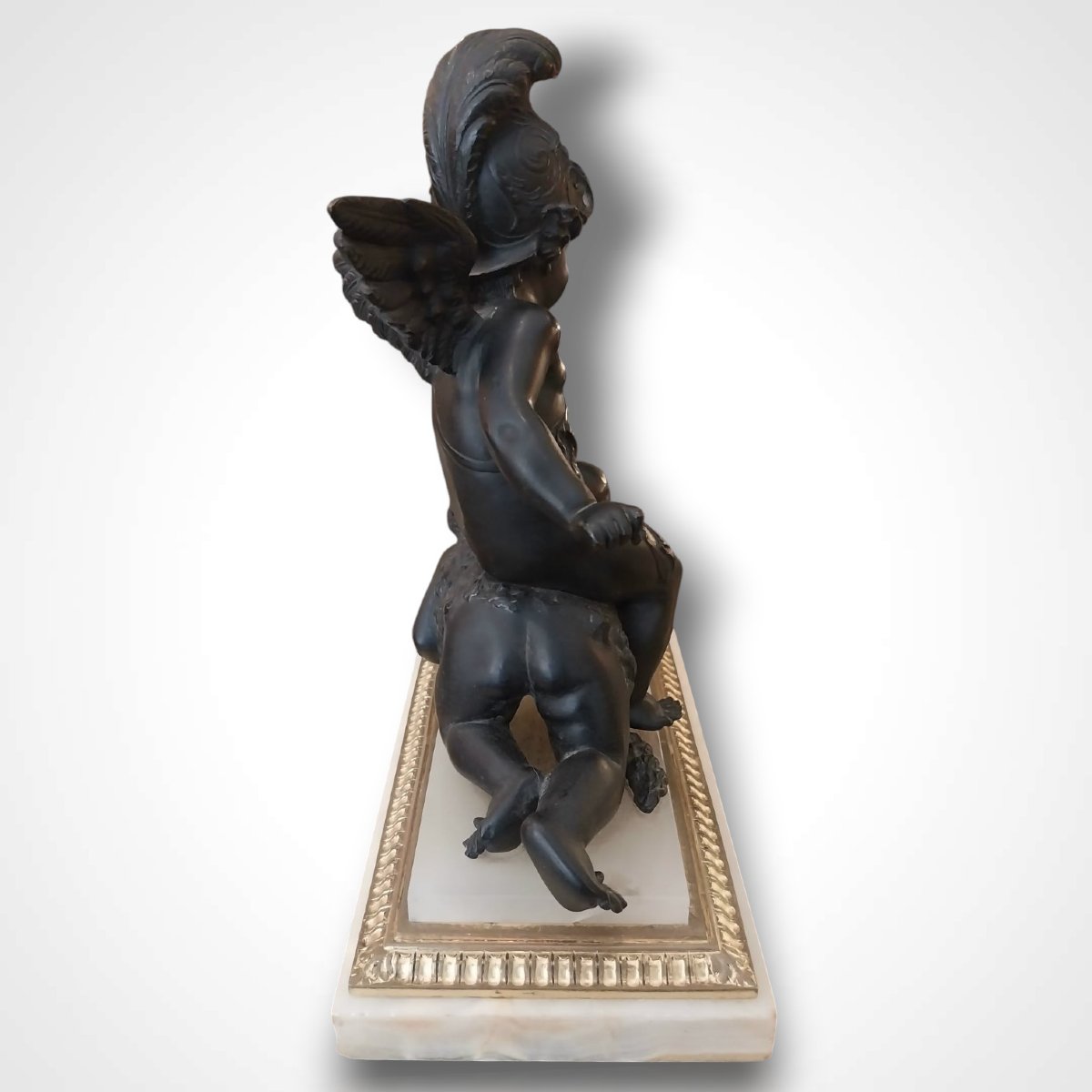 Bronze de deux putti jouant sur sa base en marbre, XIXe-photo-4