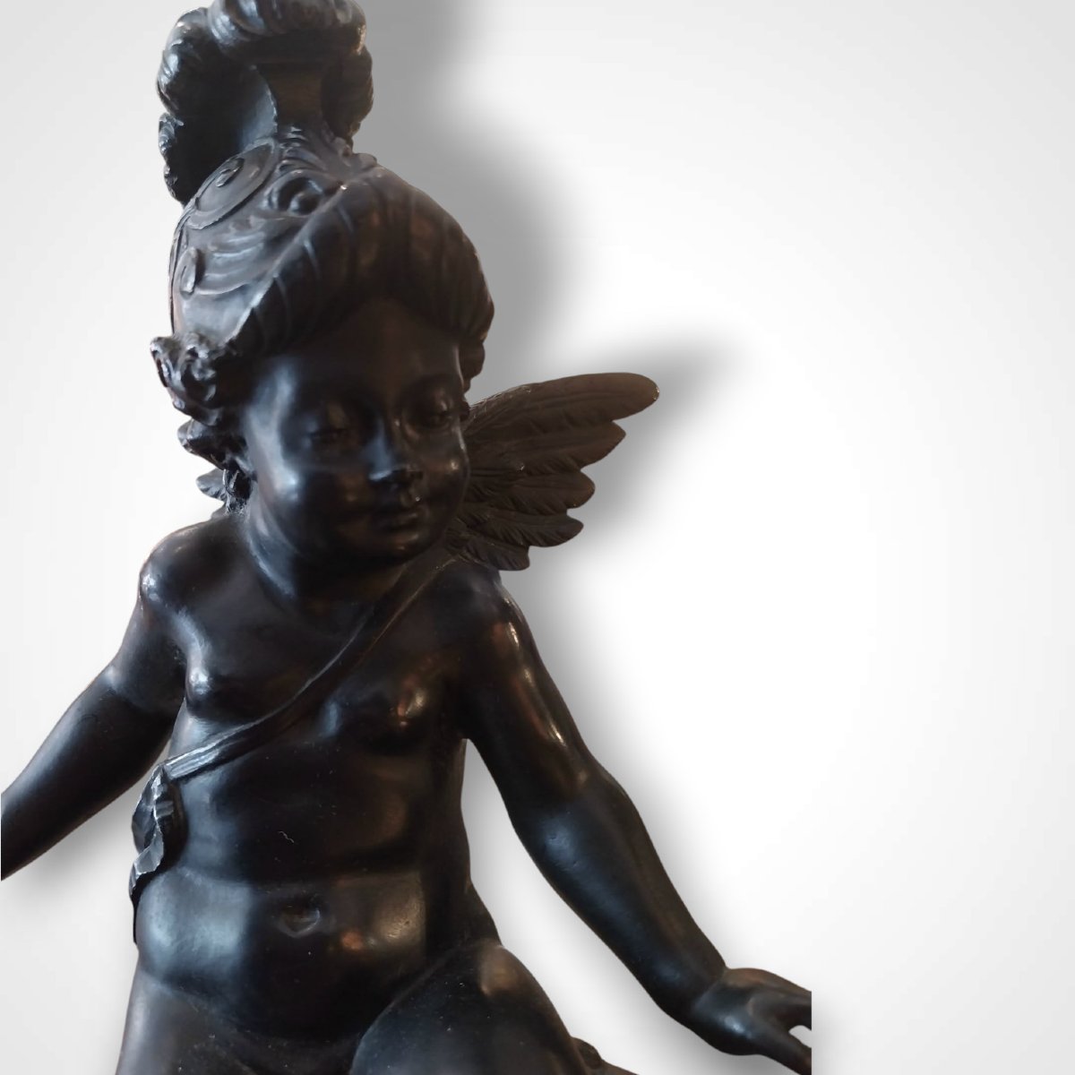 Bronze de deux putti jouant sur sa base en marbre, XIXe-photo-3