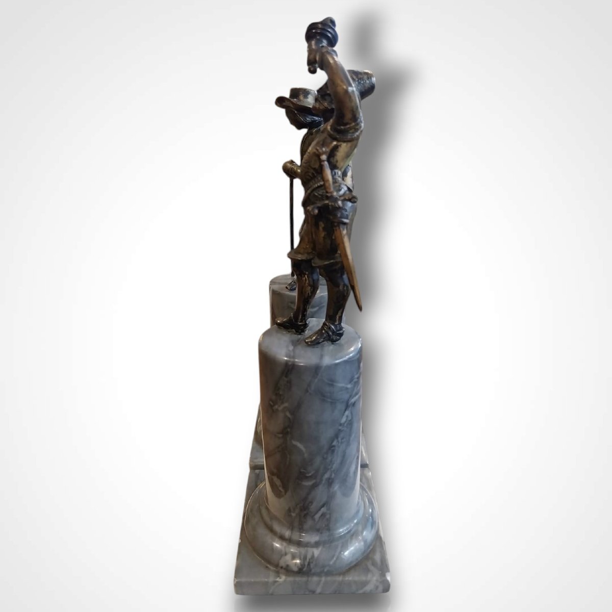 Paire de statuettes en bronze sur leurs socles en marbre, XIXe-photo-2