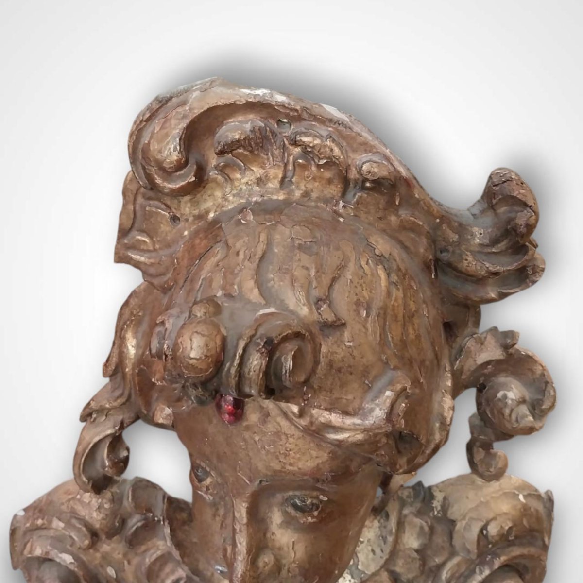 Élément sculpté en bois doré et polychrome XVIIe-photo-2