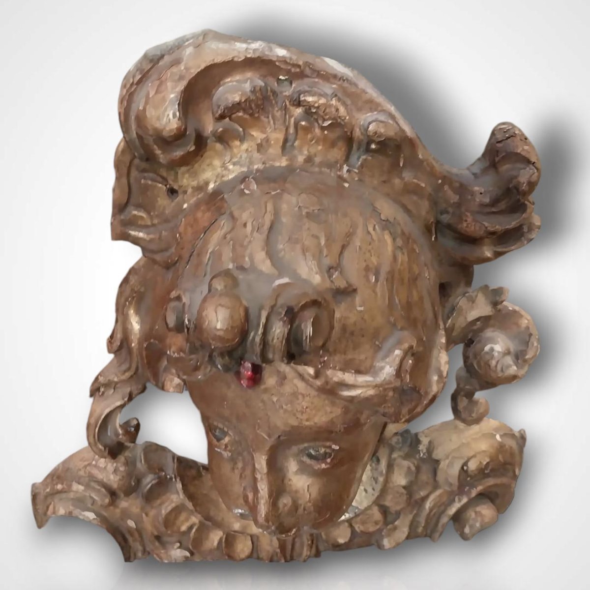 Élément sculpté en bois doré et polychrome XVIIe-photo-3