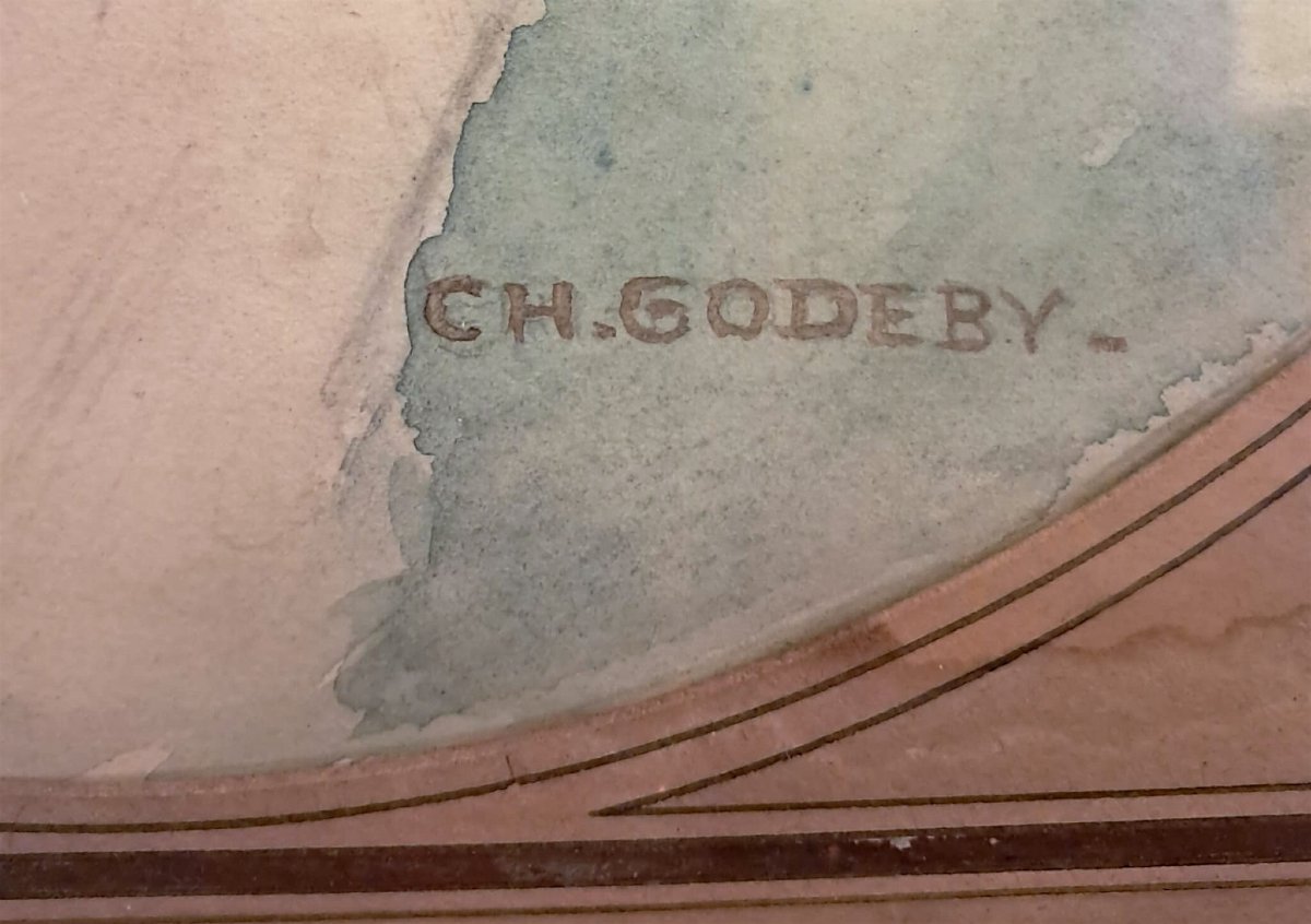 Charles Léon Godeby, portrait de chien, aquarelle, début XXe-photo-1