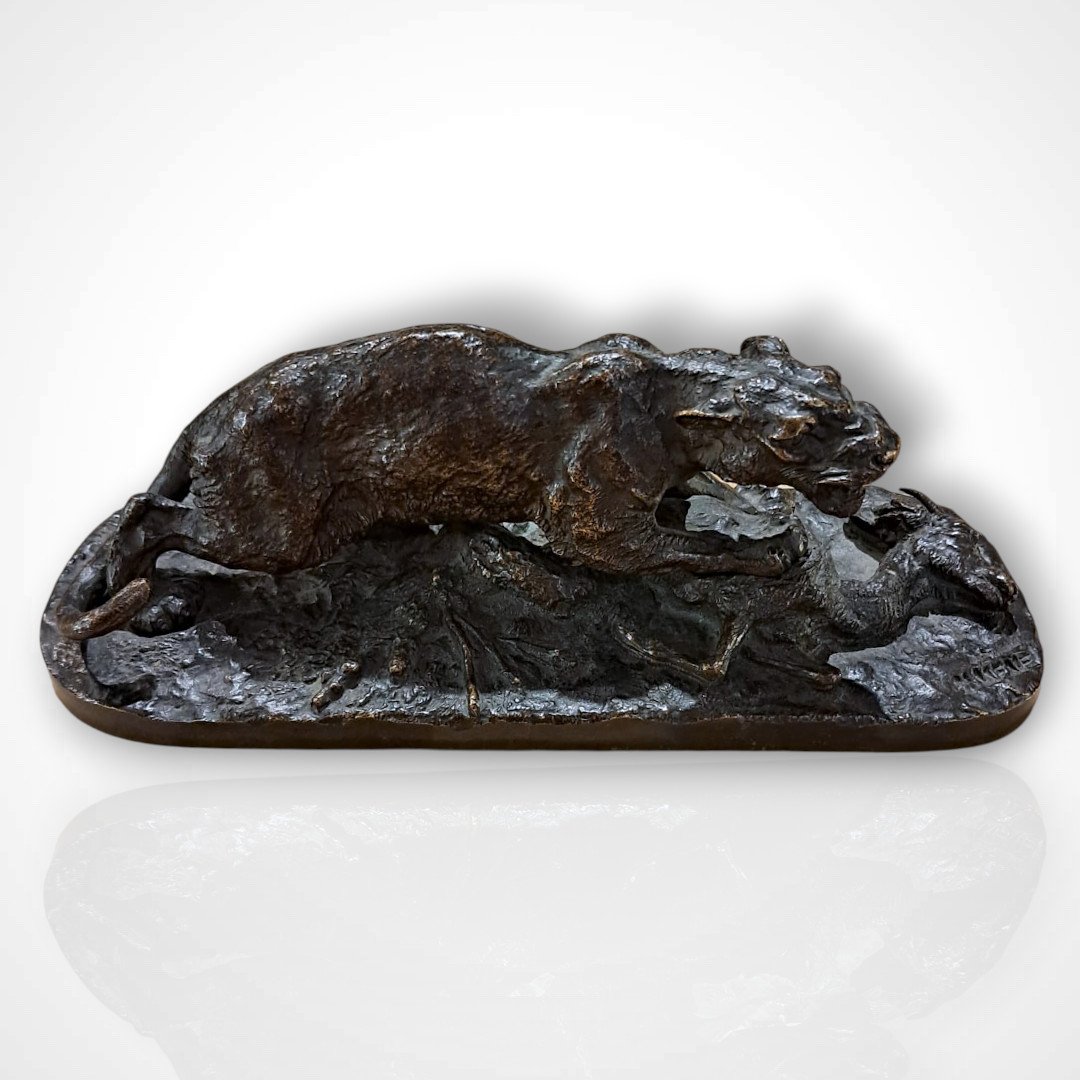 Pierre-jules Mêne, Panther Of Constantine And Gazelle, Bronze, Antique Cast, 19th Century-photo-2