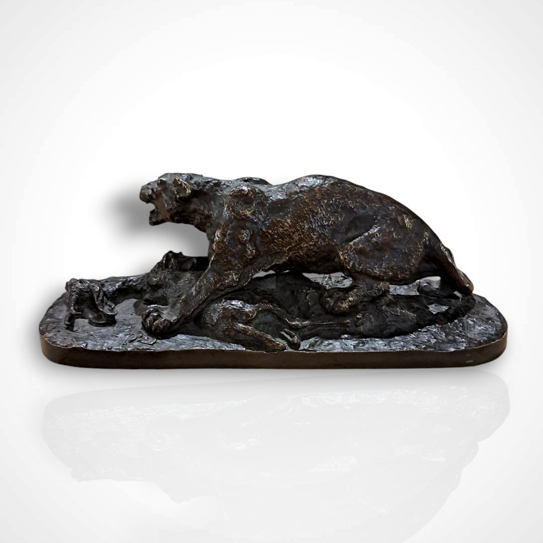 Pierre-jules Mêne, Panther Of Constantine And Gazelle, Bronze, Antique Cast, 19th Century-photo-3