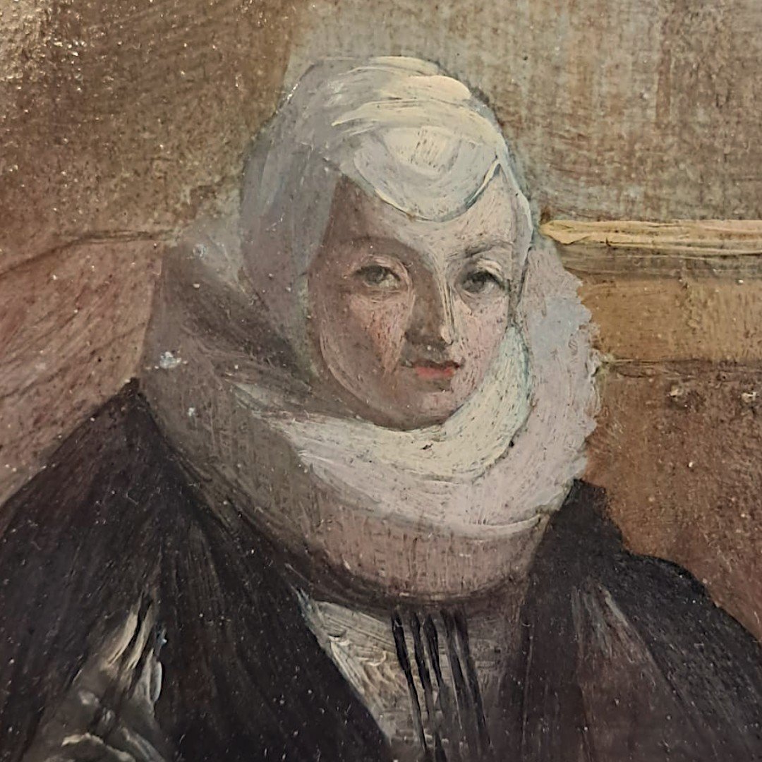 Portrait de femme, huile sur panneau, XIXe-photo-3