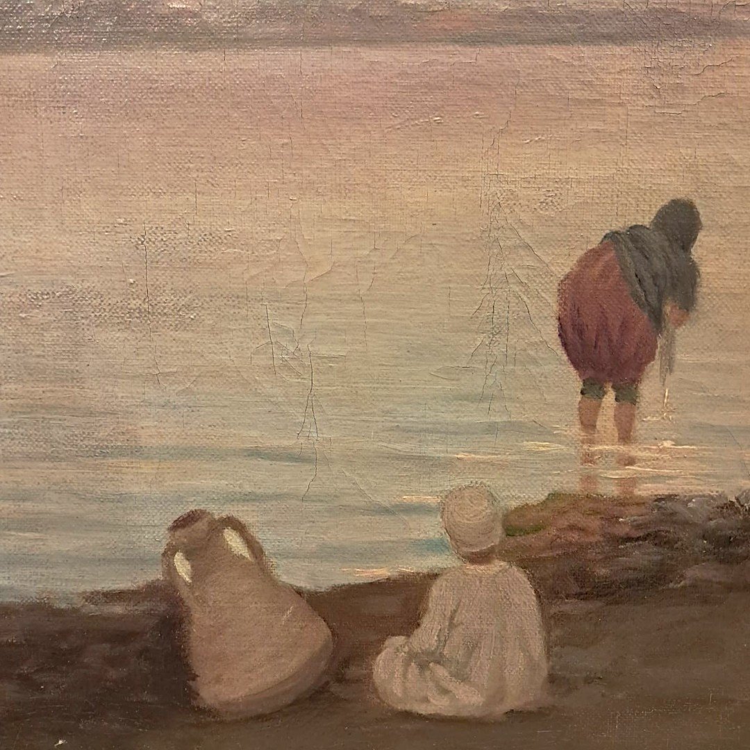 Nicola Forcella, lavandières au bord du Nil, huile sur toile, fin XIXe-début XXe-photo-4