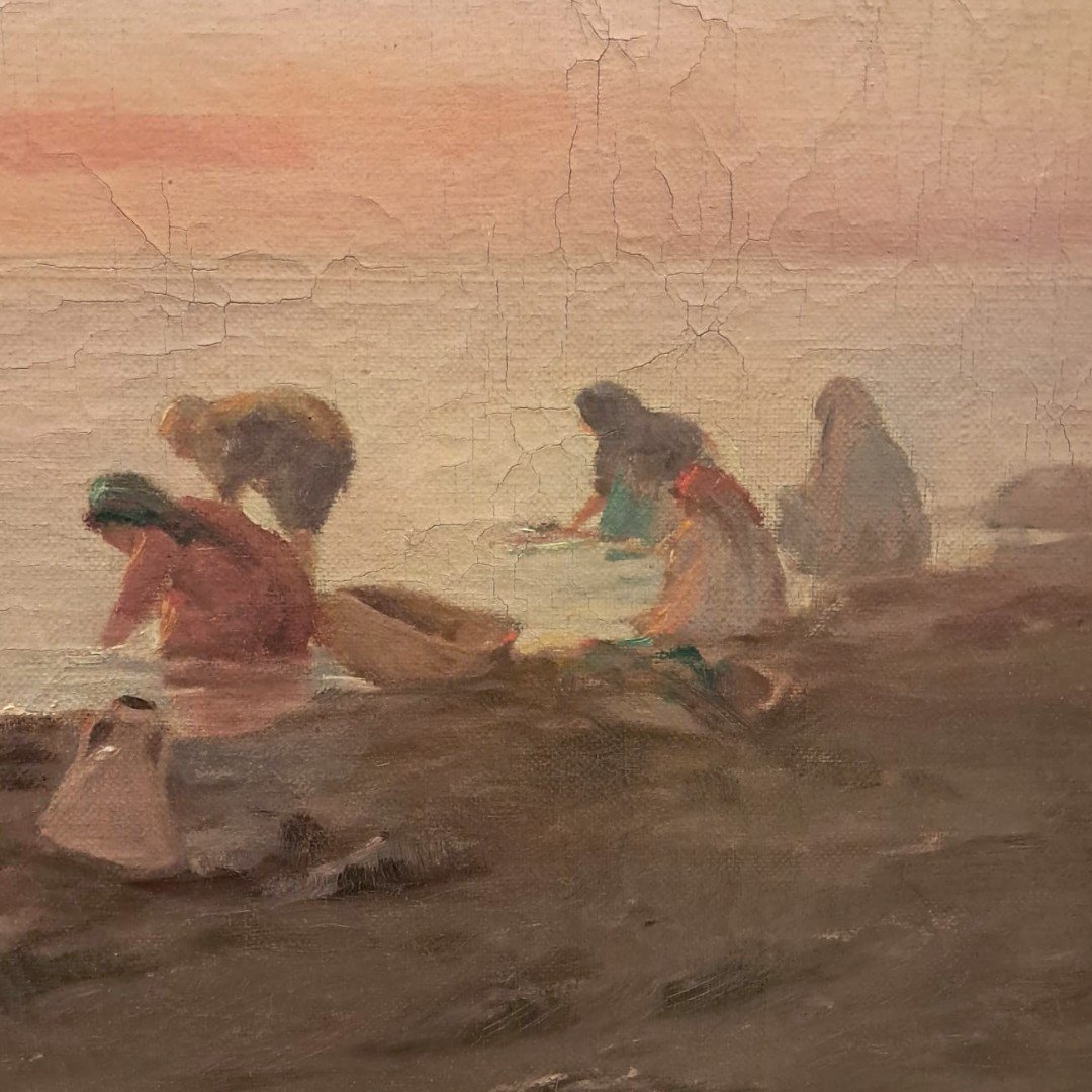 Nicola Forcella, lavandières au bord du Nil, huile sur toile, fin XIXe-début XXe-photo-2