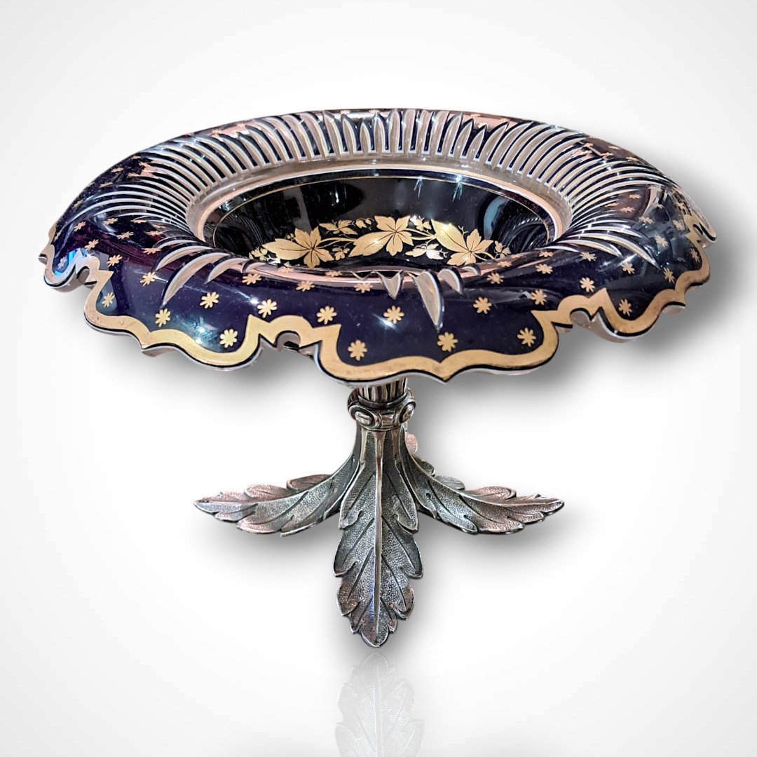 Pair Of Bohemian Crystal And Bronze Goblets, 19th Century-photo-4