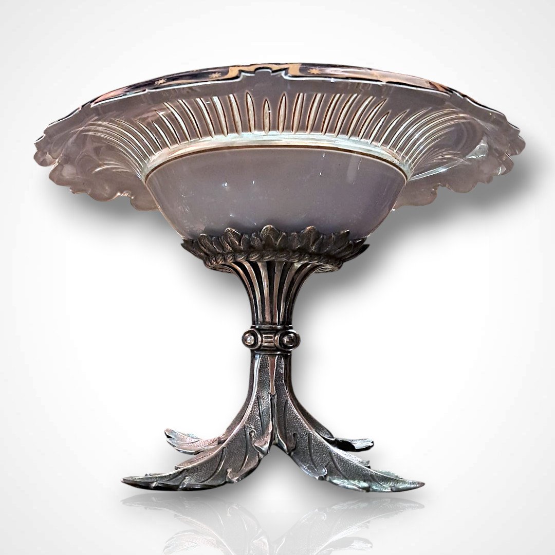 Pair Of Bohemian Crystal And Bronze Goblets, 19th Century-photo-2