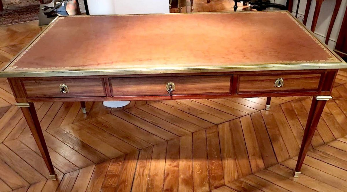 Louis XVI Flat Desk Amarante And Satin Wood-photo-6