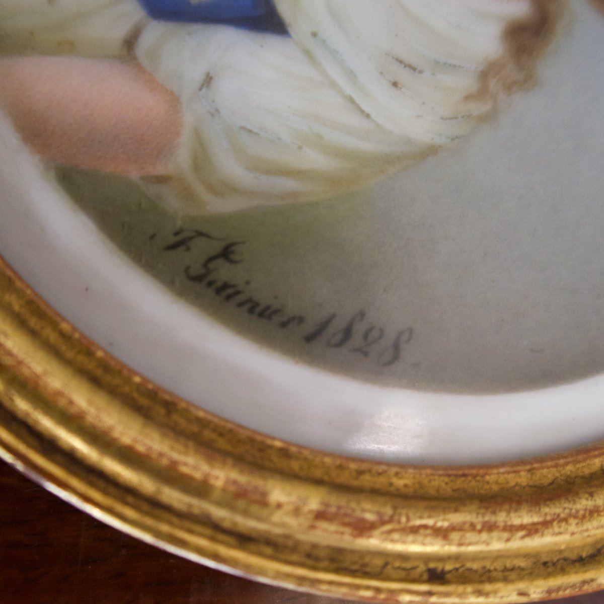 Miniature On Porcelain Lady Portrait By Fanny Guinier, 1828-photo-2