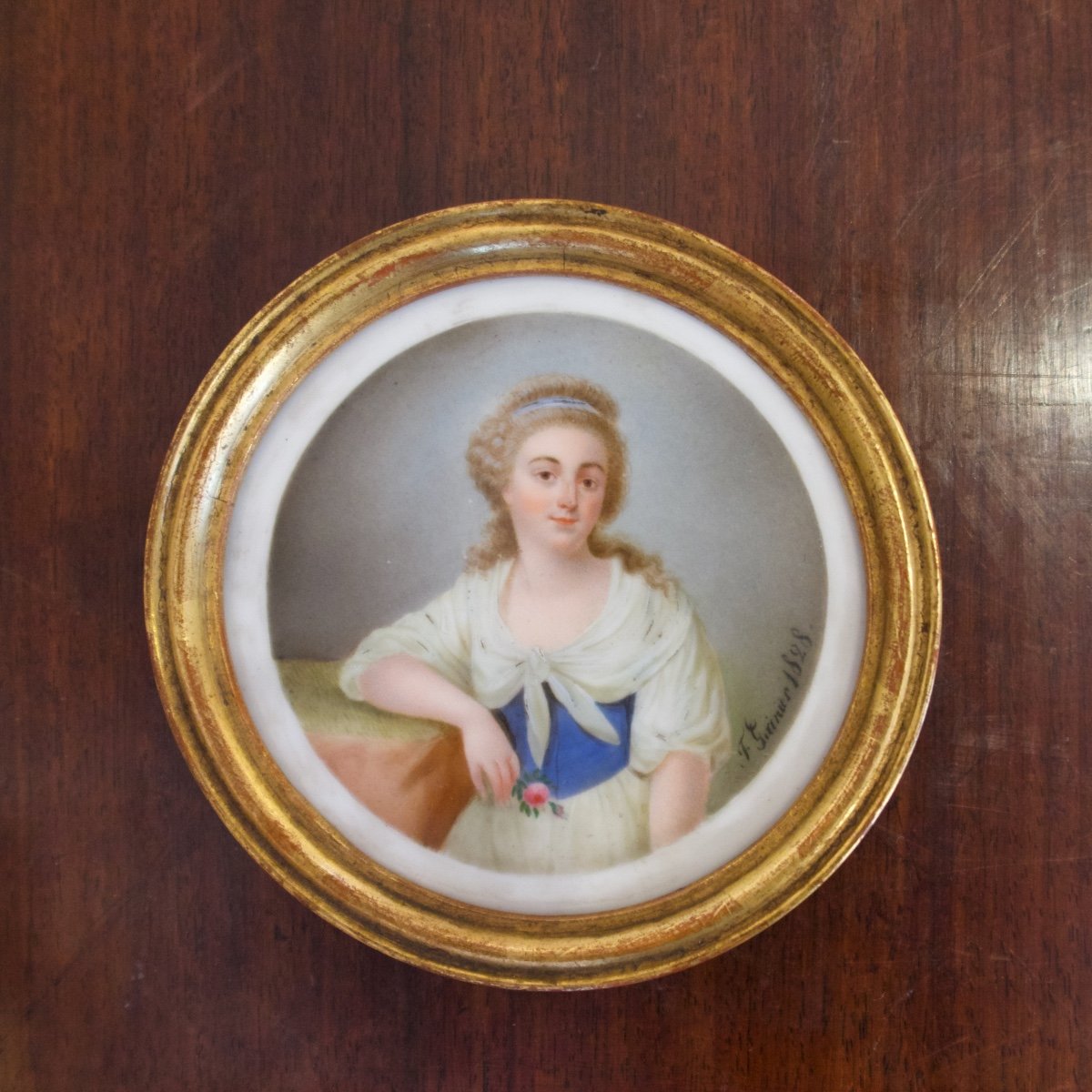 Miniature On Porcelain Lady Portrait By Fanny Guinier, 1828