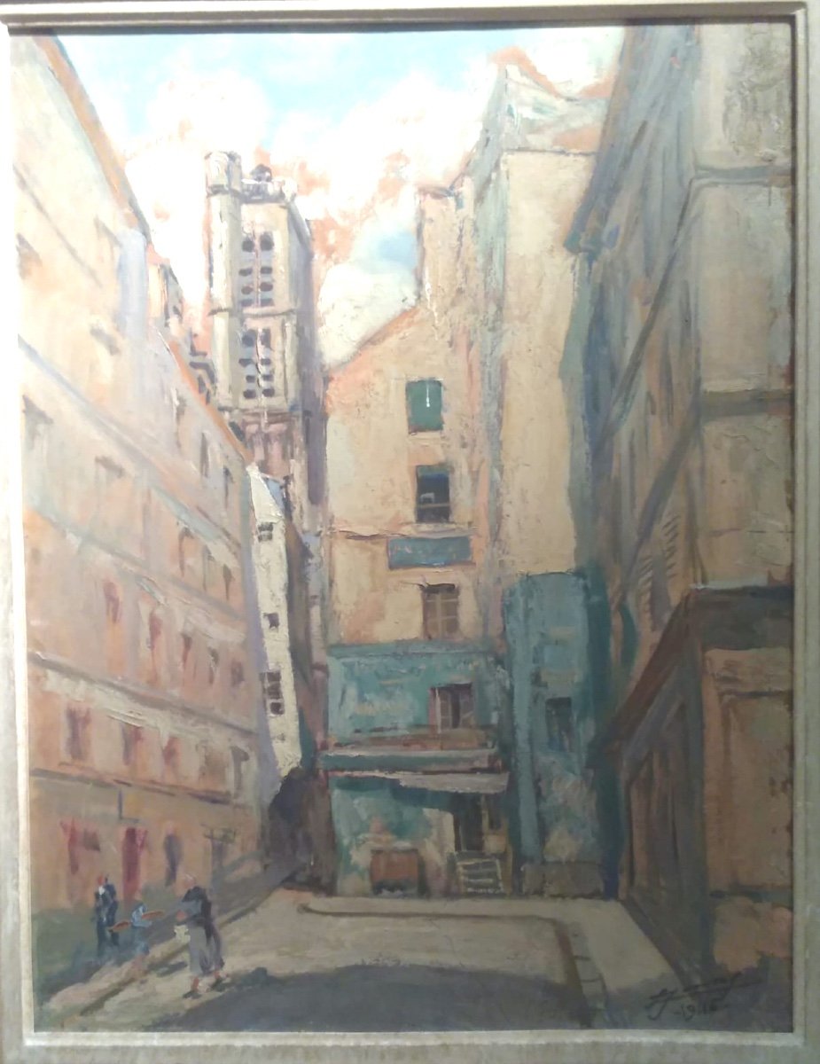 Lucien Jonas,  Saint-Gervais Rue Du Grenier Sur l'Eau, Huile sur carton 