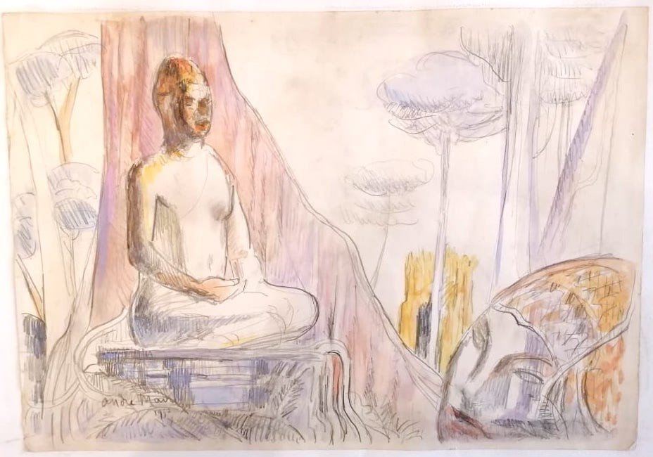 Aquarelle Buddha, 1957 Par André Maire