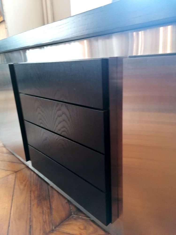 Lodovico Acerbis Sideboard Blackened Oak And Brushed Steel-photo-3