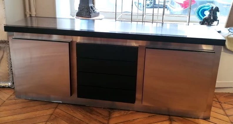 Lodovico Acerbis Sideboard Blackened Oak And Brushed Steel-photo-3