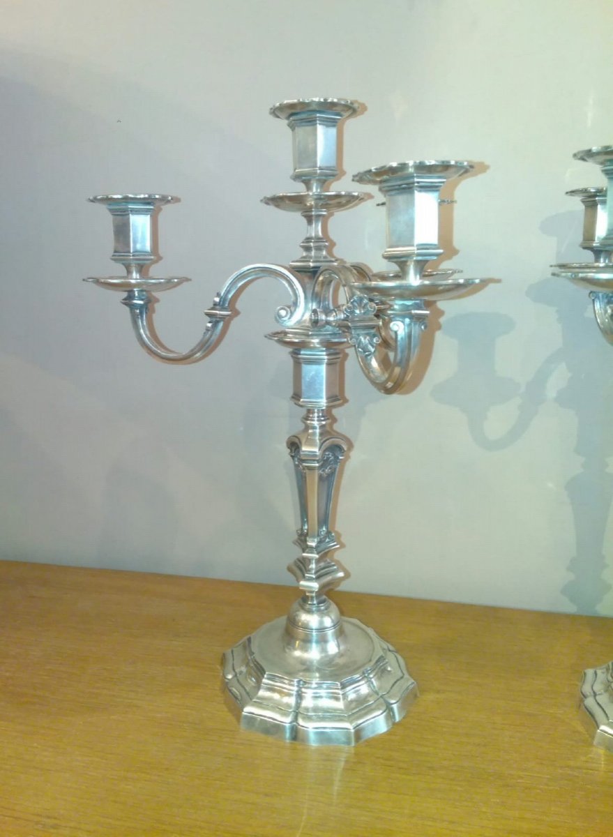 Pair Of Louis XIV Style Sterling Silver Candelabra-photo-3