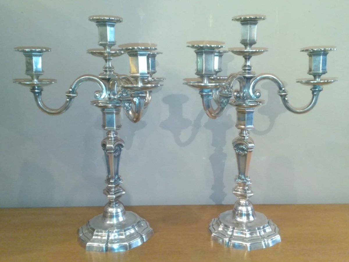 Paire De Candélabres En Argent Massif De Style Louis XIV-photo-4