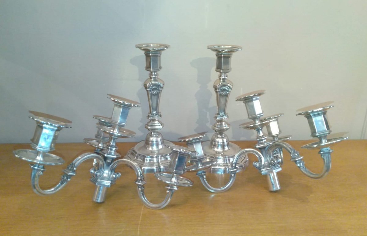 Pair Of Louis XIV Style Sterling Silver Candelabra-photo-3