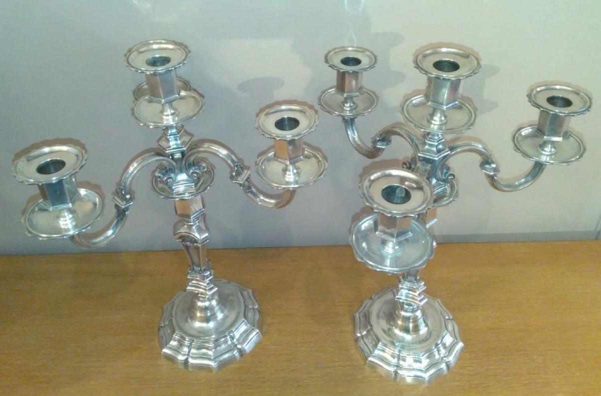 Pair Of Louis XIV Style Sterling Silver Candelabra