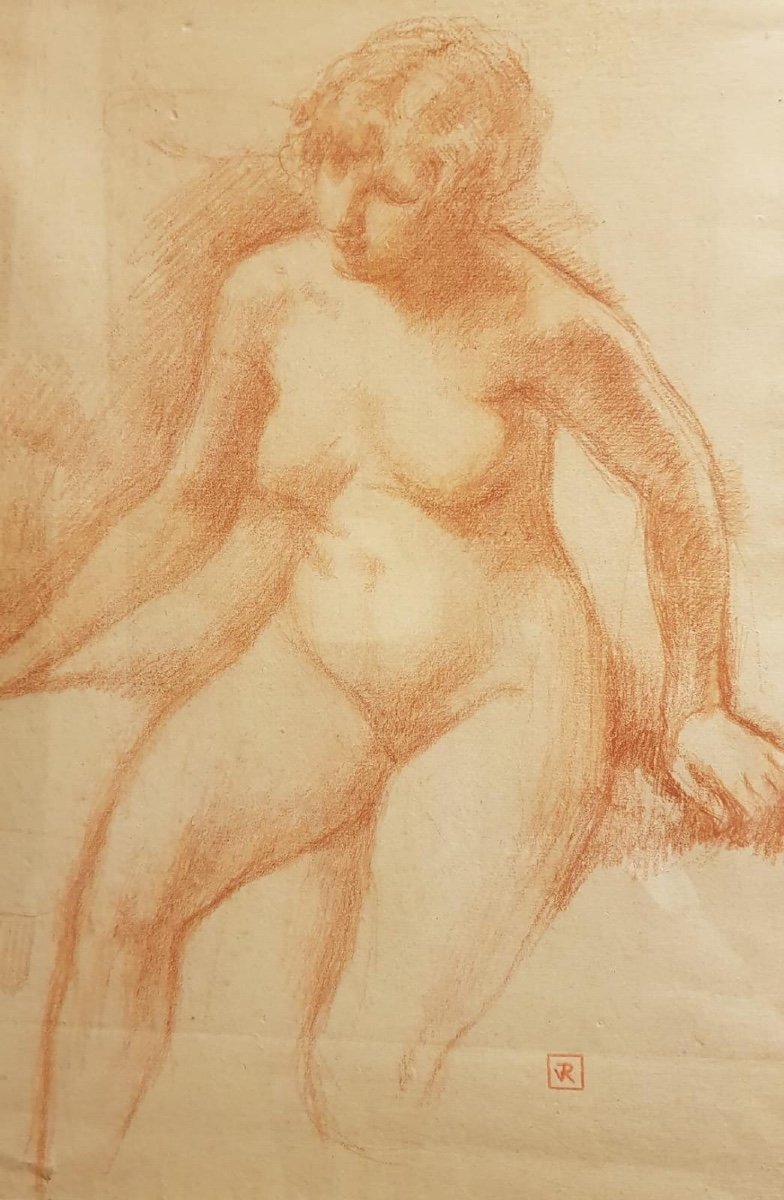 Théo Van Rysselberghe, Etude D’un Nu Féminin, Sanguine Sur Papier, XIXe