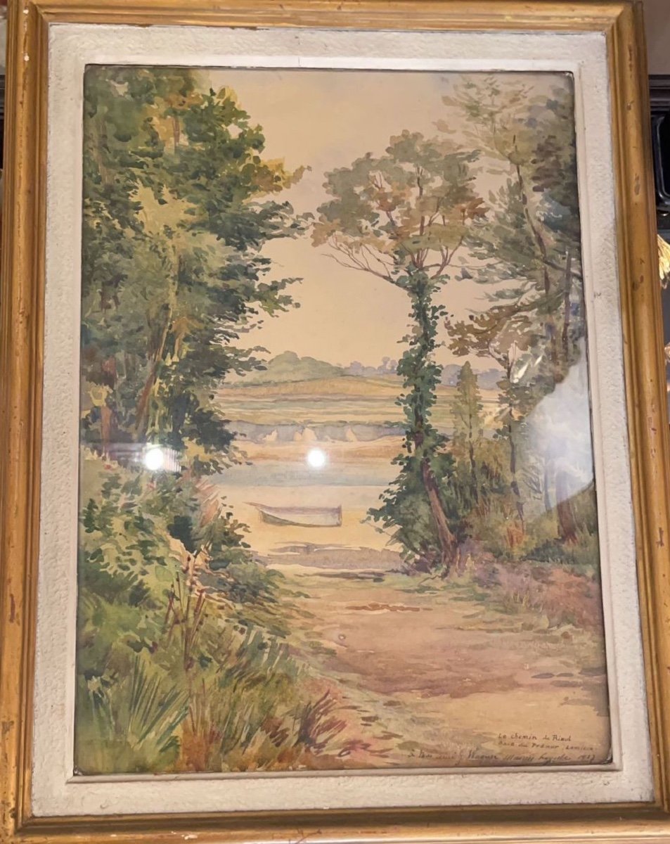Maurice Legube, Le Chemin De Rieul, Baie Du Frémur, Lancieux, Watercolor, Twentieth-photo-2