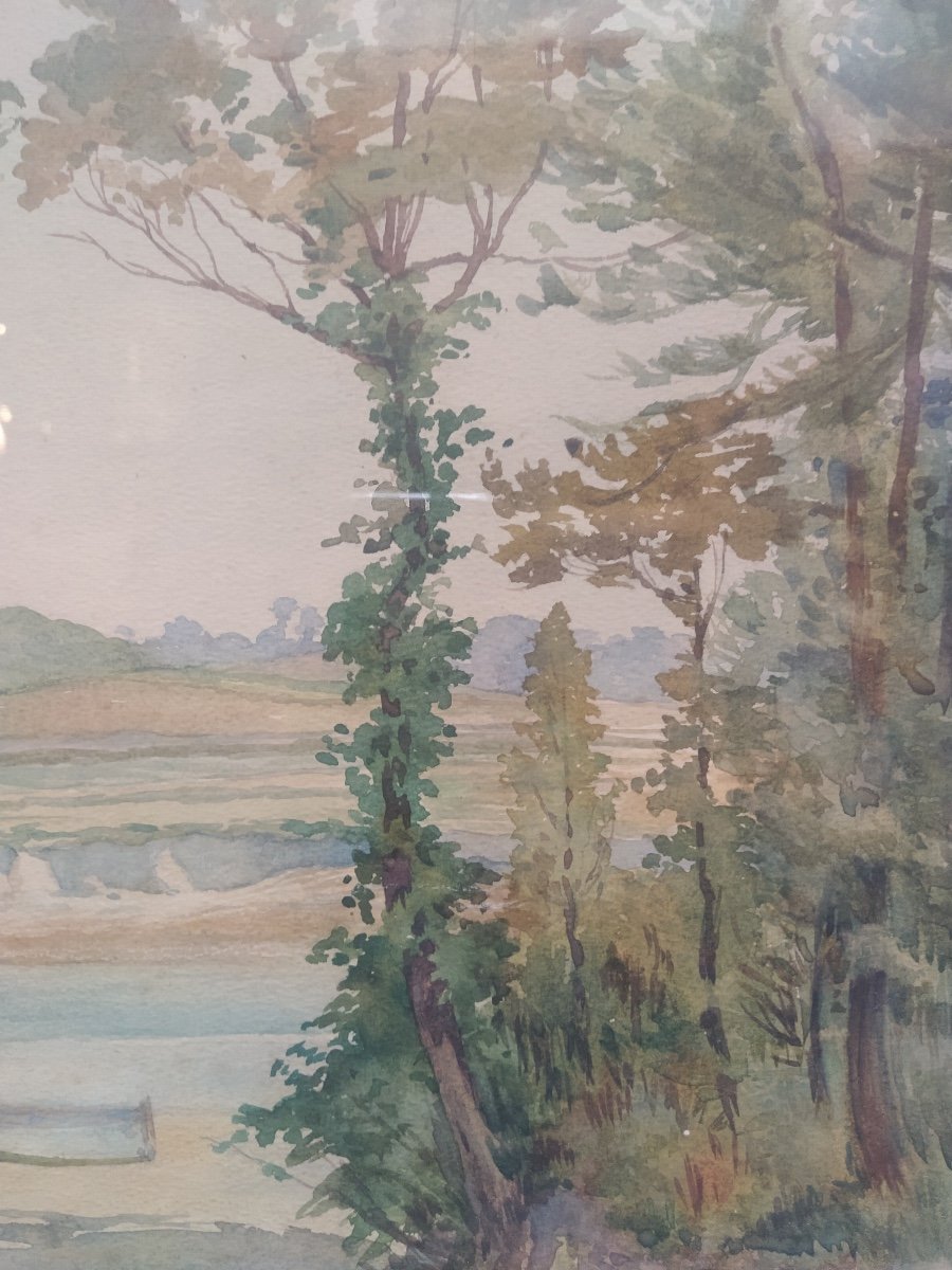 Maurice Legube, Le Chemin De Rieul, Baie Du Frémur, Lancieux, Watercolor, Twentieth-photo-1