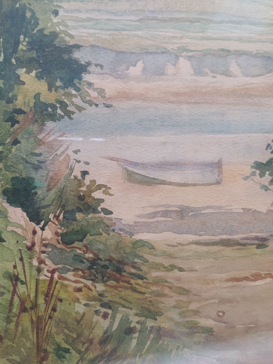 Maurice Legube, Le Chemin De Rieul, Baie Du Frémur, Lancieux, Watercolor, Twentieth-photo-2