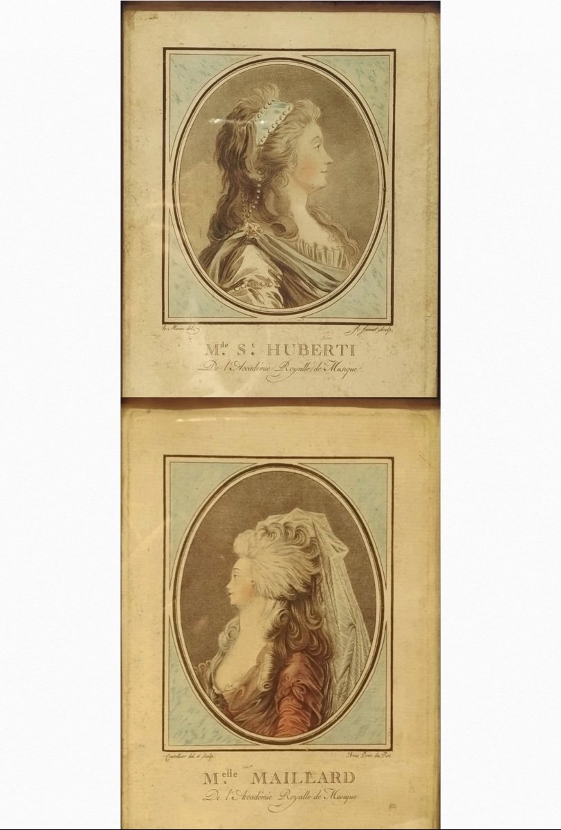 Paire De Gravures, Mme De Saint Huberti Et Mlle De Maillard, XVIIIe Siècle