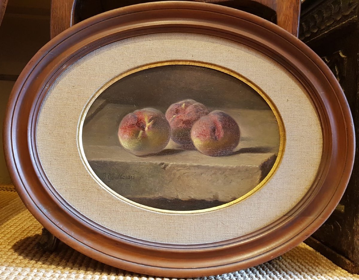 Jules Gouillet, Still Life With Peaches, Oil On Canvas, 1890-photo-4