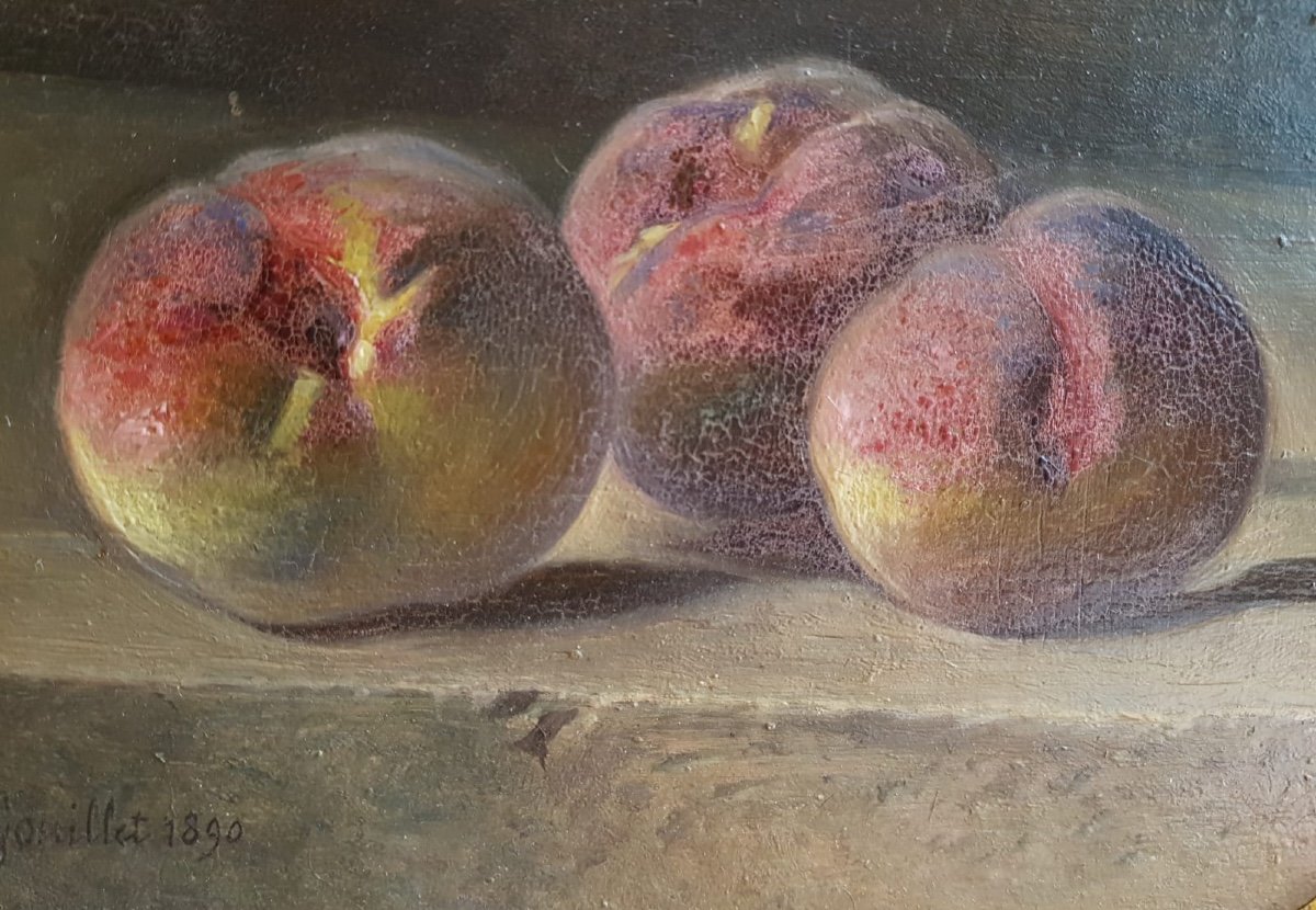 Jules Gouillet, Still Life With Peaches, Oil On Canvas, 1890