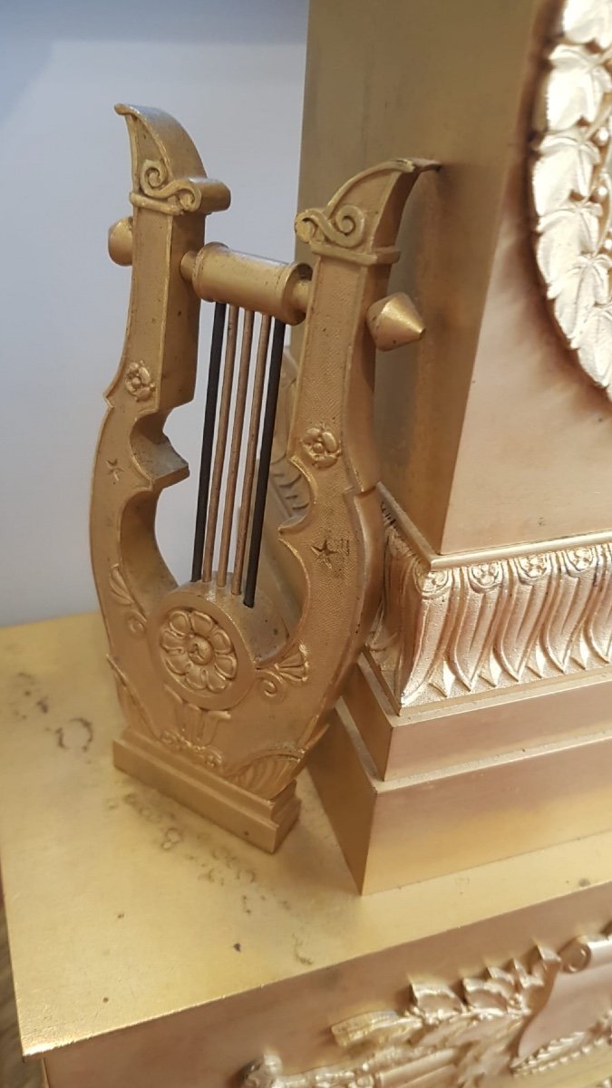 Pendule à L’étude à Patine Brune Et Bronze Doré, Époque Restauration-photo-2