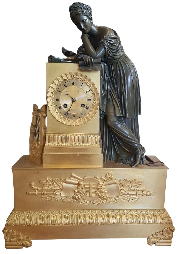 Study Pendulum With Brown Patina And Gilt Bronze, Restoration Period