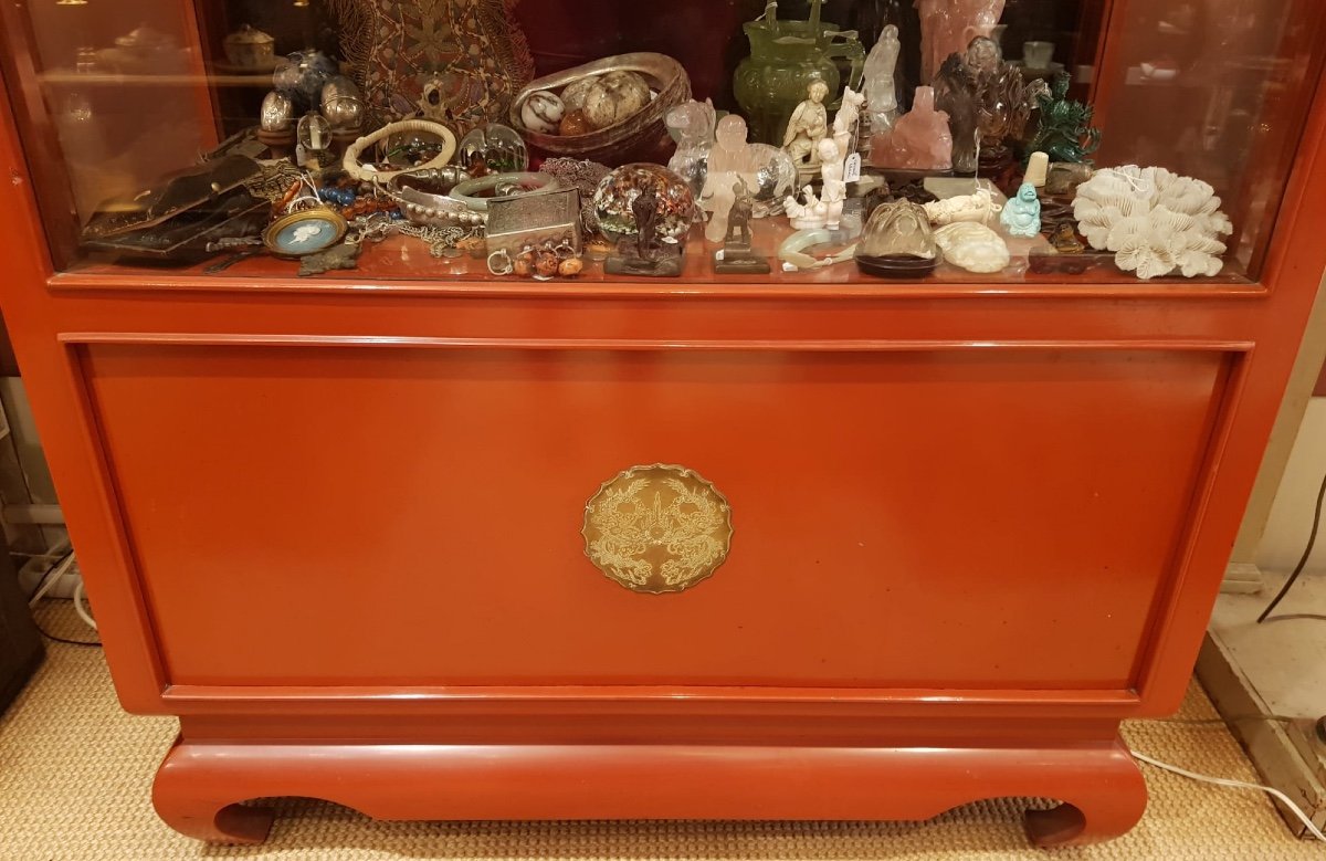 Thanh-Ley, Vitrine en bois Laquée Rouge, XXe-photo-7