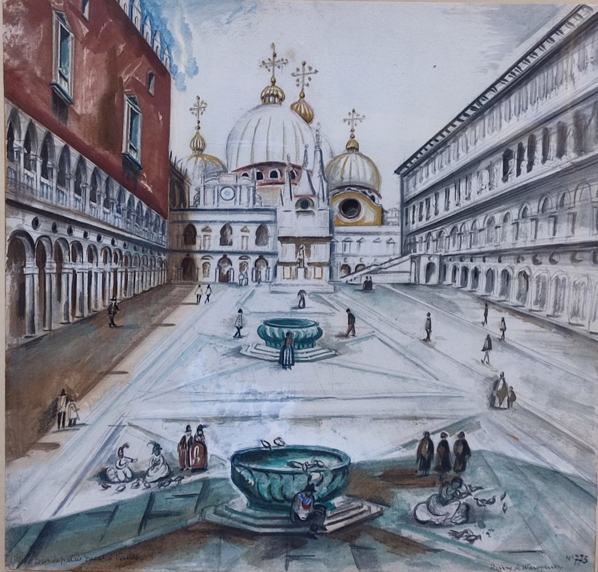 Henry De Waroquier, Aquarelle Du Palais Ducal De Venise, 1922