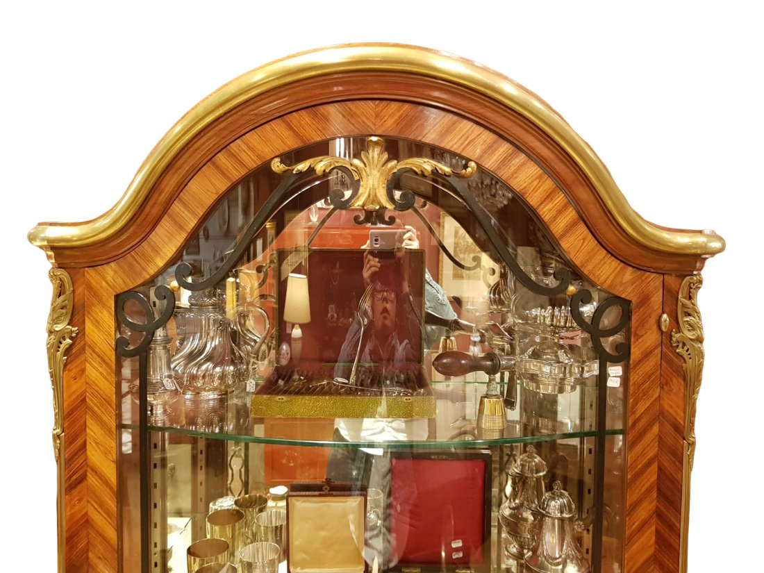 Domed Showcase In Louis XV Style Marquetry, 20th C.-photo-4