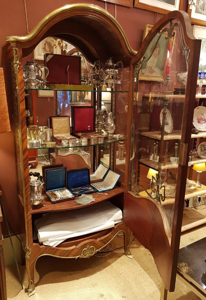 Domed Showcase In Louis XV Style Marquetry, 20th C.-photo-7