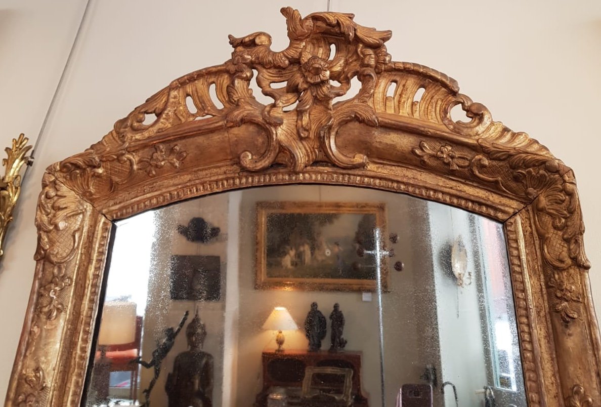 Miroir En Bois Sculpté Et Doré D’époque Régence, XVIIIe Siècle.-photo-4