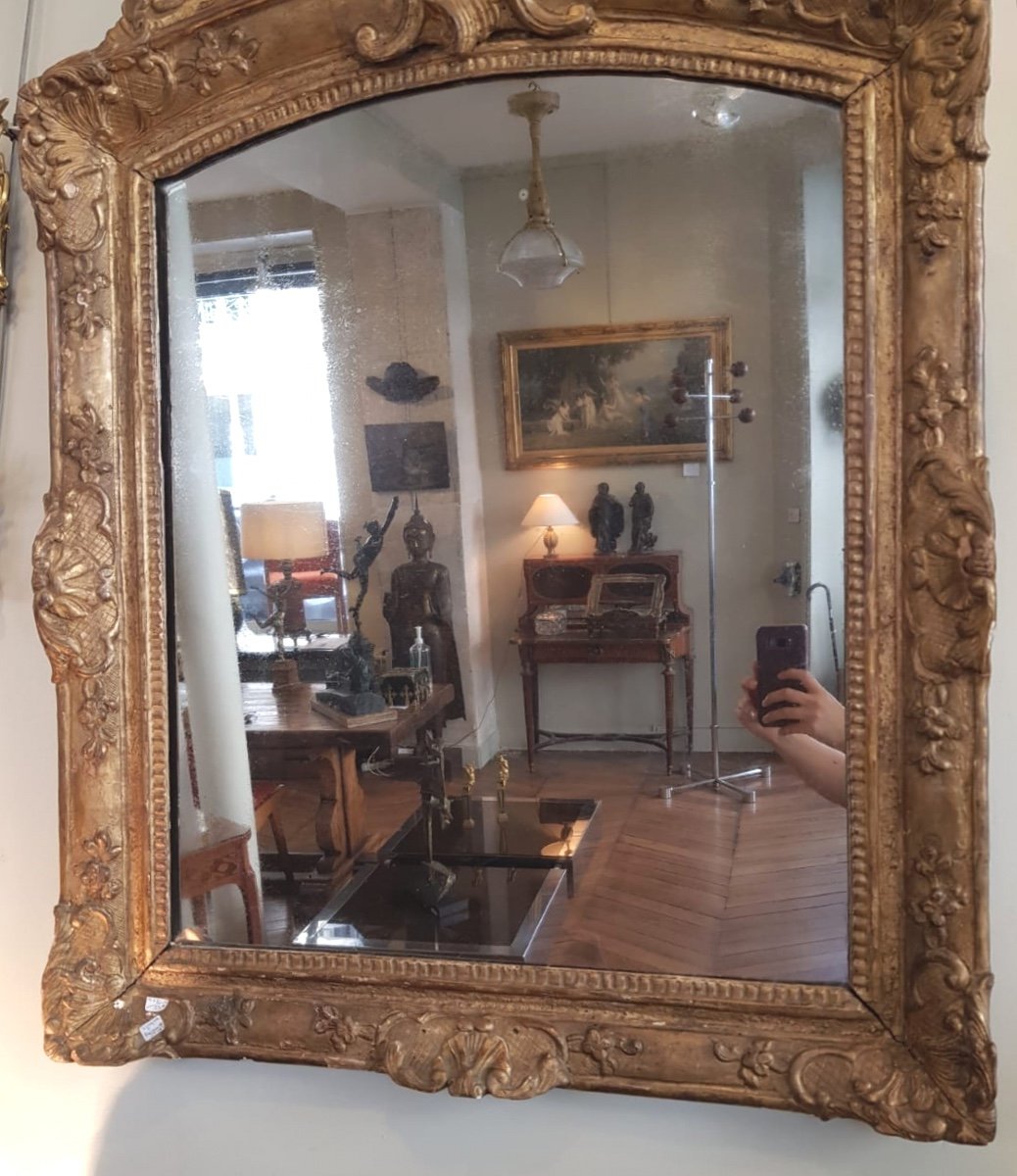 Miroir En Bois Sculpté Et Doré D’époque Régence, XVIIIe Siècle.-photo-1