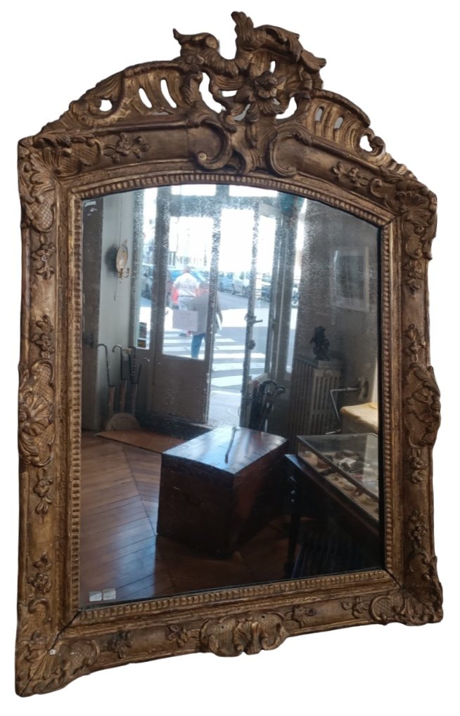 Mirror In Carved And Gilded Wood From The Regency Period, Eighteenth Century.